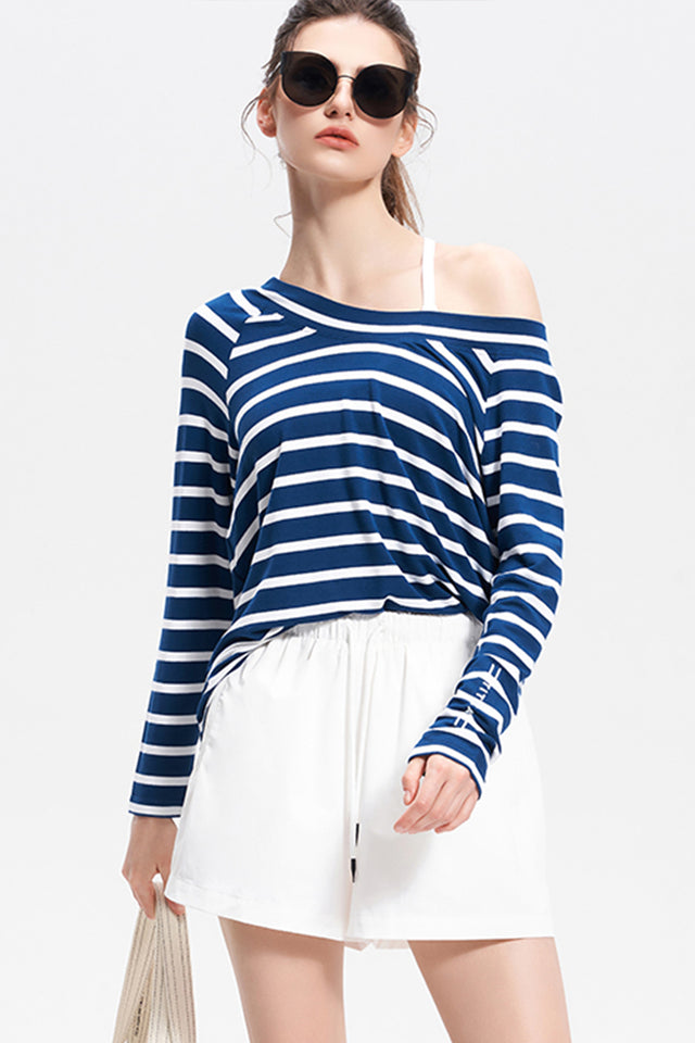 Luciana Striped Wide Collar Long Sleeve